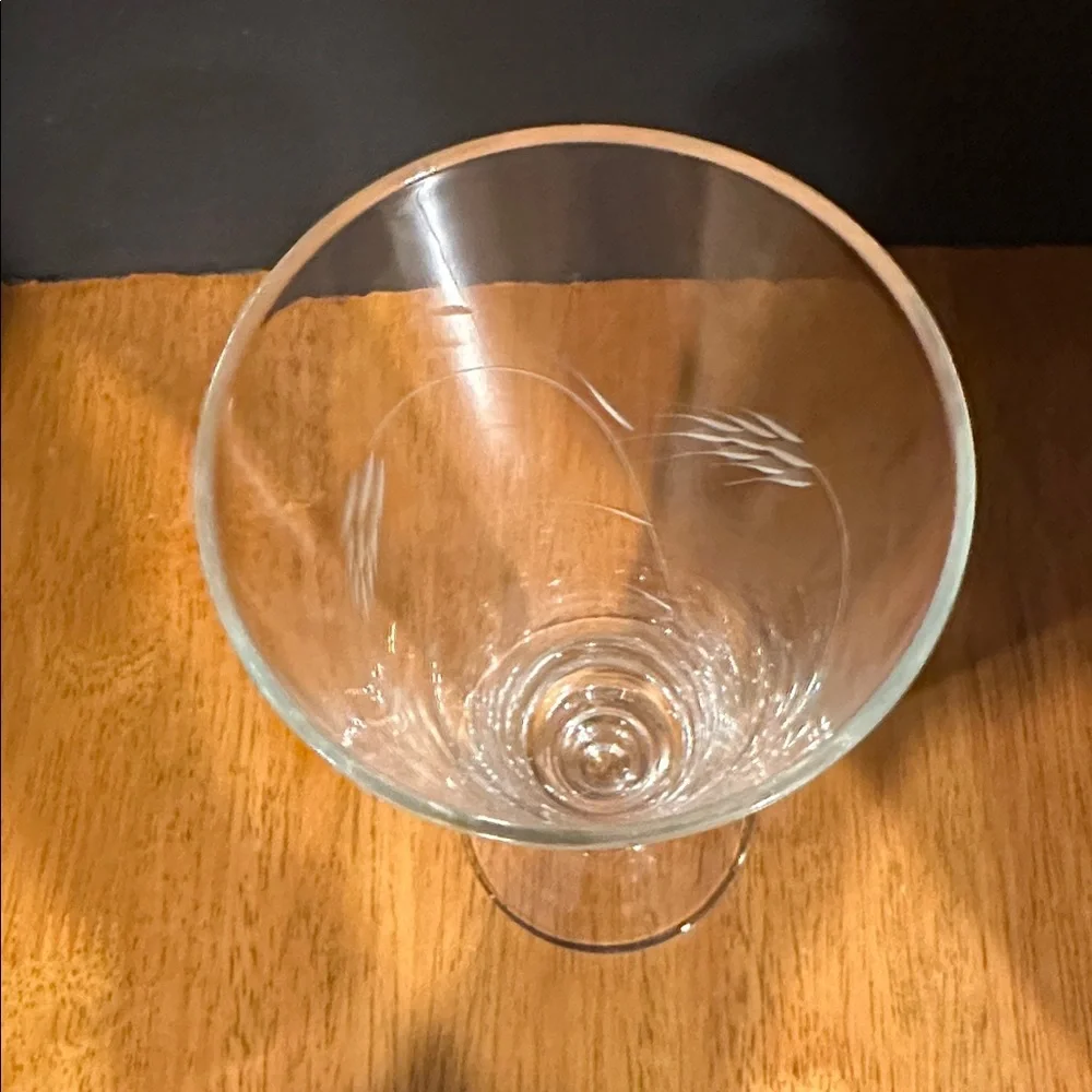 Sasaki Clear Glass Pilsner or Champagne Flute, in the Etched Wheat Pattern.